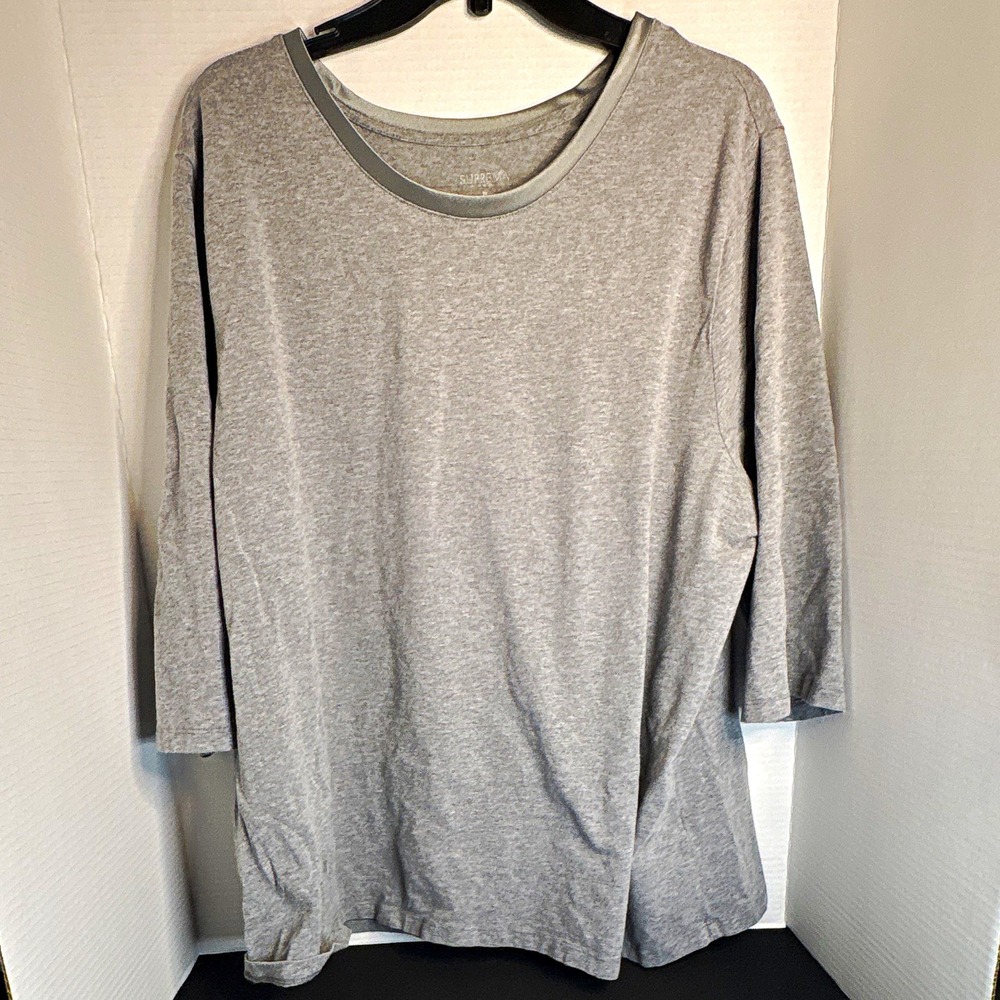 Suprema Women's 2X Gray Scoop Neck 3/4 Sleeve Stretch Cotton Spandex Tee